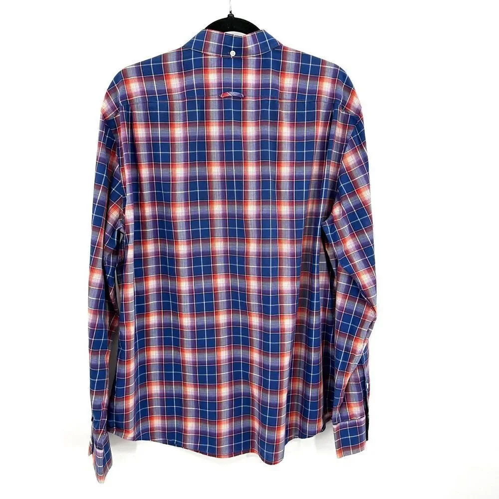 VINCE Men's Blue Red Plaid 100% Cotton Button Up Long Sleeve Shirt Size XL - Picture 2 of 5